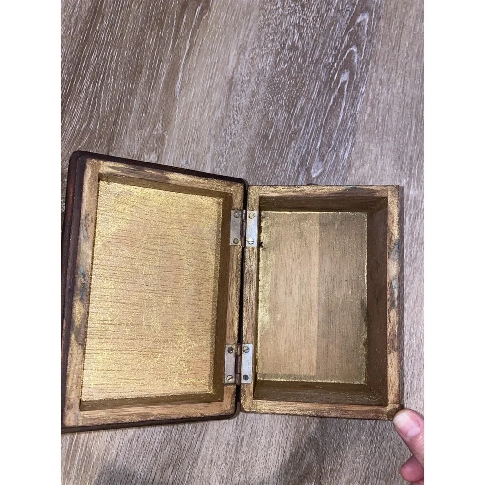 Vintage Handmade Peruvian Wood Jewelry Box with Woman and Moon Depiction
